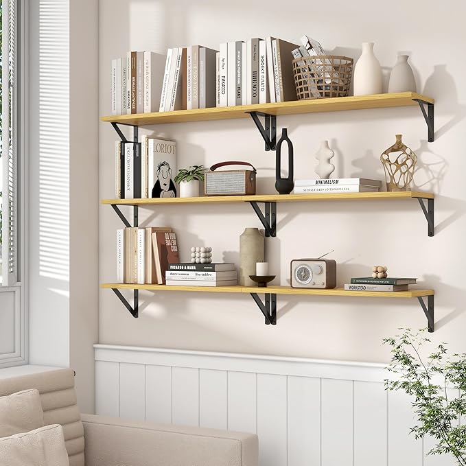 Axeman 24 Inch Floating Shelves | 8 Inch Deep Oak Wall Shelves Set of 2 | 24W x 8D Rustic Wood Shelves for Bookshelf Living Room Bedroom Home Office Bathroom