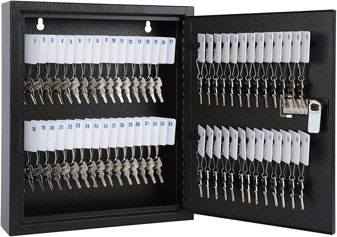 KYODOLED Locking Key Cabinet, 60 Key Storage Lock Box with Code, Key Box Wall Mount with Combination Lock, Key Hooks & Tags Key Labels(Black,60 Key)