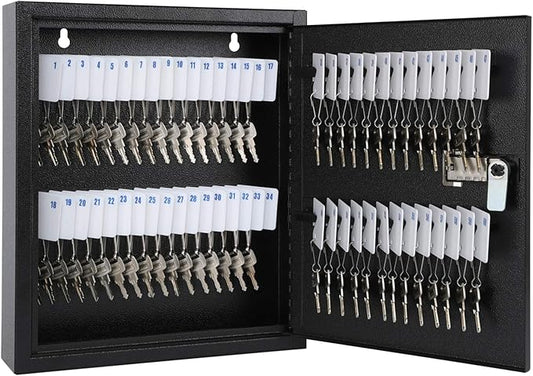 KYODOLED Locking Key Cabinet, 60 Key Storage Lock Box with Code, Key Box Wall Mount with Combination Lock, Key Hooks & Tags Key Labels(Black,60 Key)