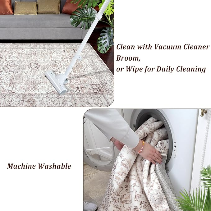 8x10 for Living Room Area Rugs, Large Machine Washable Non Slip Thin Carpet, Soft Indoor Luxury Vintage Distressed Carpets for Farmhouse Bedroom Home Office Clearance Carpet Area Rugs 8x10…