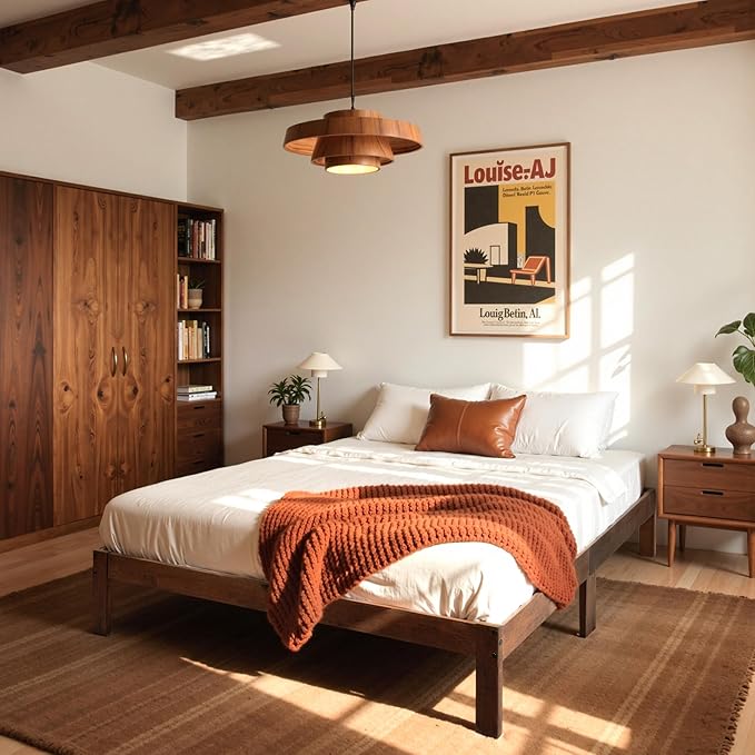 Hokway Wood Full Size Bed Frame- No Wobble,Noise-Free,Easy Assembly with Precise Holes,12 in Wood Slat Support,No Box Spring Needed,Walnut