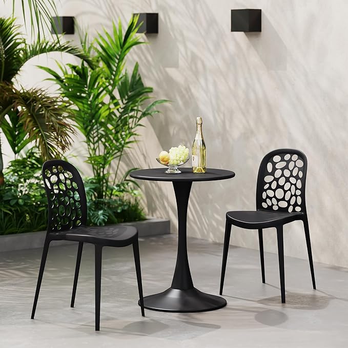 Costaelm Small Dining Table, Round PP Outdoor Table, Weather Resistant Balcony Table for Outside Poolside Deck Lawn Garden Backyard, Black