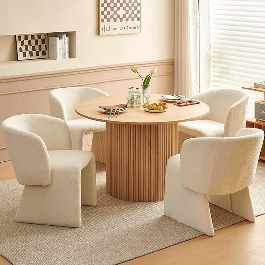 Dining Chair Upholstered Set of 4,Stylish Accent Barrel Side Chairs Cozy Sofa Chairs Teddy Velvet Comfortable Armchairs for Bedroom Reading Room Waiting Room Kitchen Dining Room