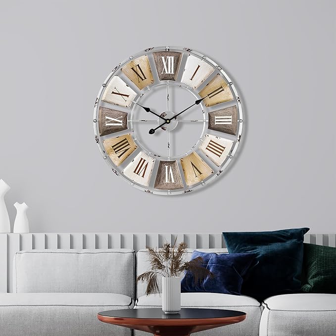 Sorbus Decorative Large 24-Inch Wall Clock for Living Room, Vintage Industrial Modern Rustic Farmhouse Style, Oversized Roman Numeral Clock, Modern Wall Clock, Ideal Room Décor