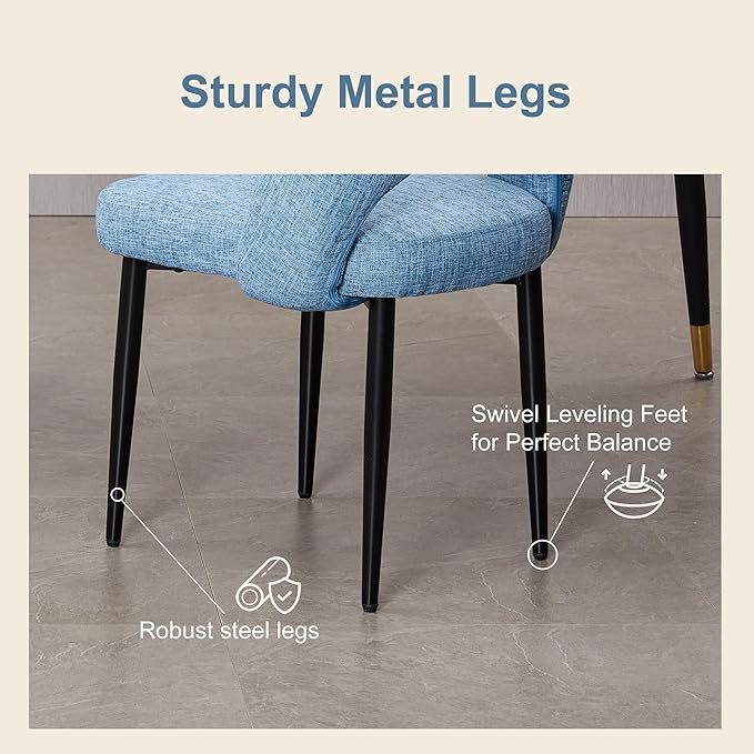 Modern Dining Chairs, Fabric Upholstered Accent Kitchen Chairs with Comfy Padded Seat & Sturdy Metal Legs, Side Farmhouse Chairs for Dining Room, Living Room, Restaurant (Blue, Set of 6)