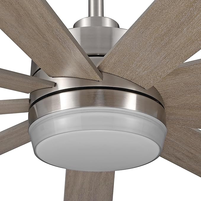 64" Ceiling Fan with Light, 6-Speed Remote Control, Reversible DC Motor, Modern 9 Blades with 4.5"/12" Downrods for Home or Commercial Silver/Wood Color