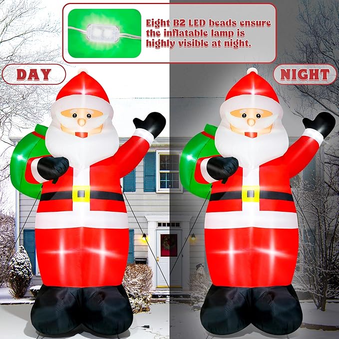 15FT Christmas Inflatables, Giant Inflatable Santa Claus Holding Gift Bags, Blow Up Christmas Santa Claus with 8pcs LED, Inflatable Santa Claus Outdoor Decorations for Party Holiday Lawn Yard