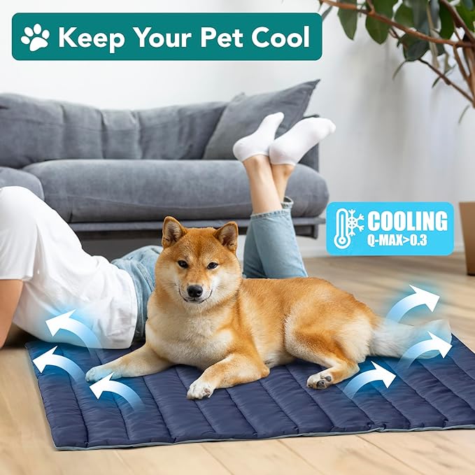 PetAmi Cooling Mat for Dog, Premium Pet Cooling Blanket for Crate Kennel, Indoor Cat Cool Sleeping Pad, Q-MAX Cold Sofa Couch Cover for Summer, Gray/Light Grey, Medium (29x40)