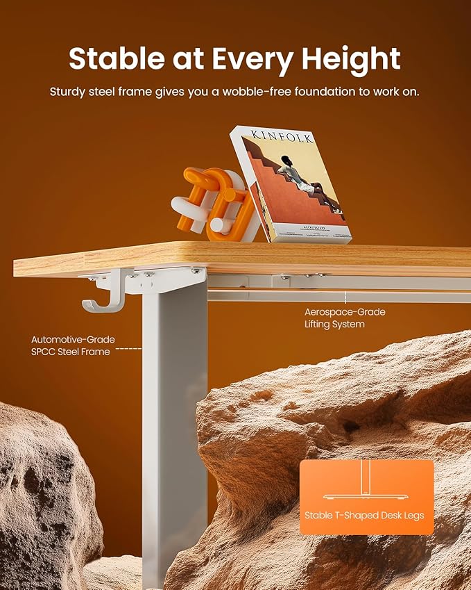 ErGear Height Adjustable Electric Standing Desk, 55 x 28 Inches Sit Stand up Desk, Large Memory Computer Home Office Desk with Two-Piece Desktop (Light Vintage Brown)