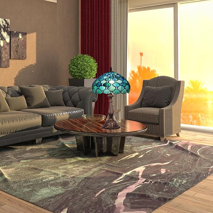 Tiffany Table Lamp Stained Glass Lamp 12X12X19 Inch Antique Reading Light (Sea Blue Pear)