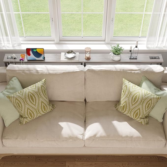 ELYKEN 5.9" Narrow Console Sofa Table with Power Outlets, Total 78.8” Long Behind Couch Table with Charge Station and 5.9’ Extension Cord for Living Room, 5.9" D x 78.8”W x 29.5”H, Gray