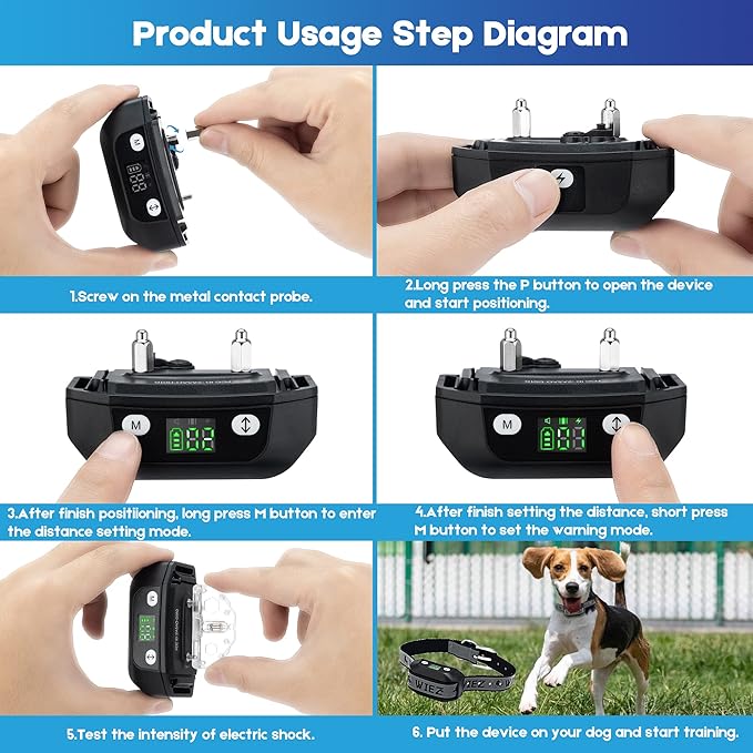WIEZ GPS Wireless Dog Fence for Outdoor, Electric Dog Fence Collar with 3 Correction Mode, Pet Containment System for Most Dogs