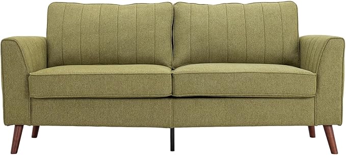 Artechworks Handmade Sofa Couch, 3-Seater 76" Wide W/Durable Italian Style Linen, Modern Mid-Century Fusion Stylish Sofa Couch for Living Room Apartment Lounge,French Piping,Dark Green