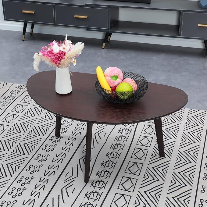 FIRMINANA Small Oval Coffee Table for Living Room,Mango Tabletop Mid Century Modern Coffee Table,Espresso,18.9" D x 33.47" W x 15.75" H