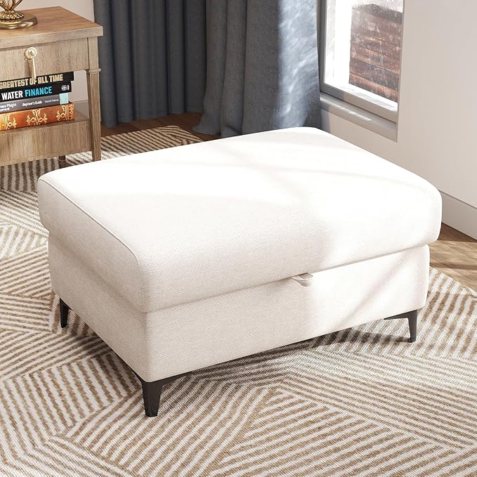 35" Large Storage Ottoman for Living Room, 7.8" Deep Seat Rectangular Ottoman Foot Rest for Couch, Chenille Storage Footstool Load 350 lb （Beige）