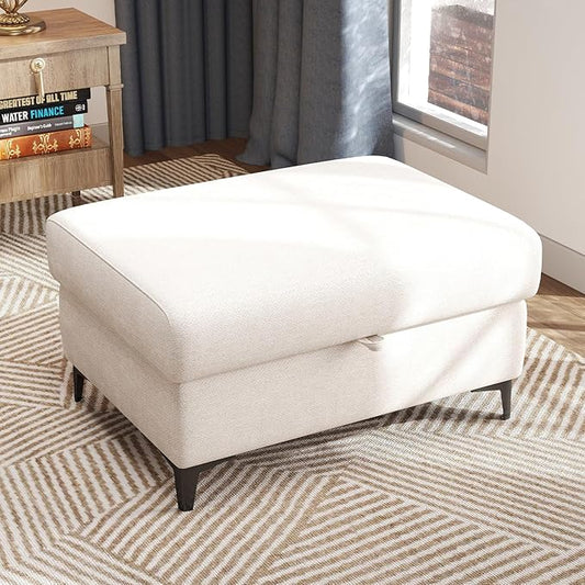 35" Large Storage Ottoman for Living Room, 7.8" Deep Seat Rectangular Ottoman Foot Rest for Couch, Chenille Storage Footstool Load 350 lb （Beige）