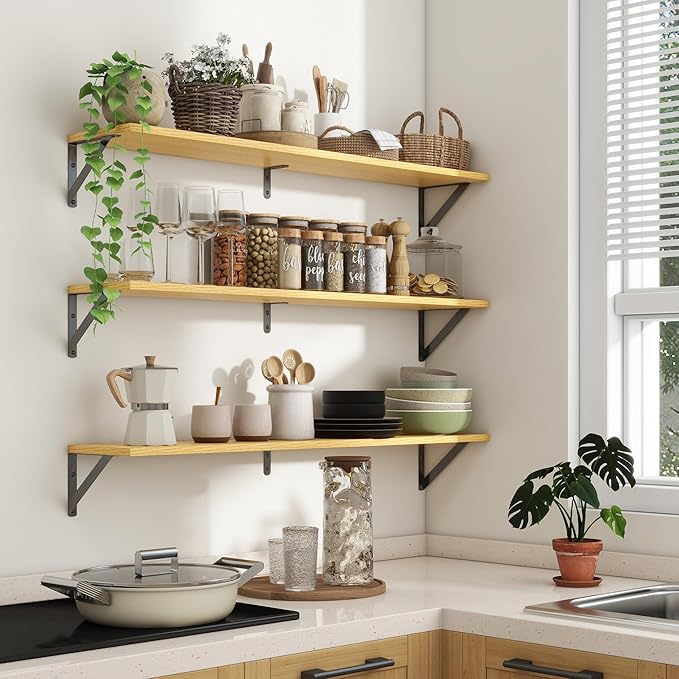 Axeman 40 Inch Floating Shelves | 8 Inch Deep Oak Wall Shelves Set of 2 | 39.4W x 8D Rustic Wood Shelves for Bookshelf Living Room Bedroom Home Office Bathroom