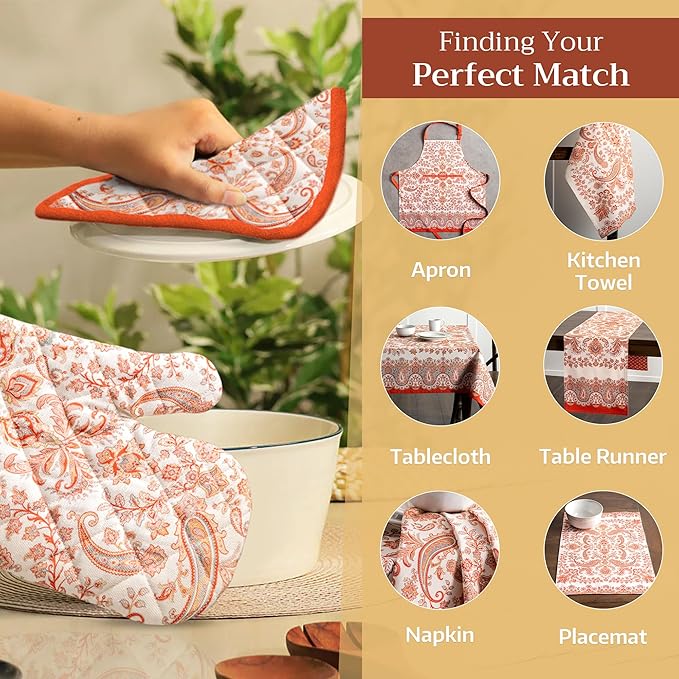 Maison d' Hermine Pot Holders 100% Cotton Heat Resistant Potholders 8" x 8" Hot Pads with Loop for Thanksgiving Christmas Decorations BBQ Cooking Baking Handling Hot Pans (Pack of 1, Cachemire)