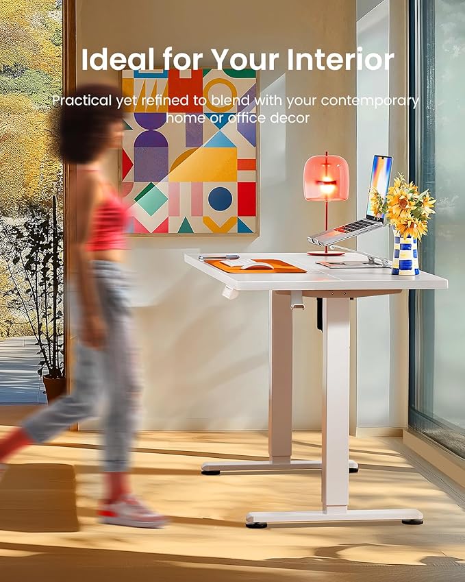 ErGear Height Adjustable Electric Standing Desk, 55 x 28 Inches Sit Stand up Desk, Large Memory Computer Home Office Desk with Two-Piece Desktop (White)