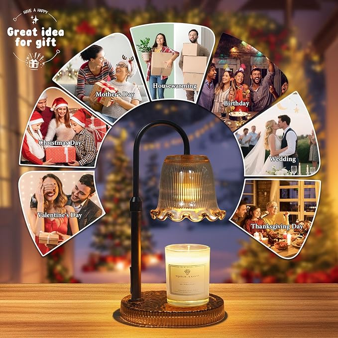 Candle Warmer Lamp with Timer Dimmable, Birthday Gifts for Women Mom, House Warming Gifts New Home Decor, Wax Melt Warmer for Jar Candles with 2 Bulbs