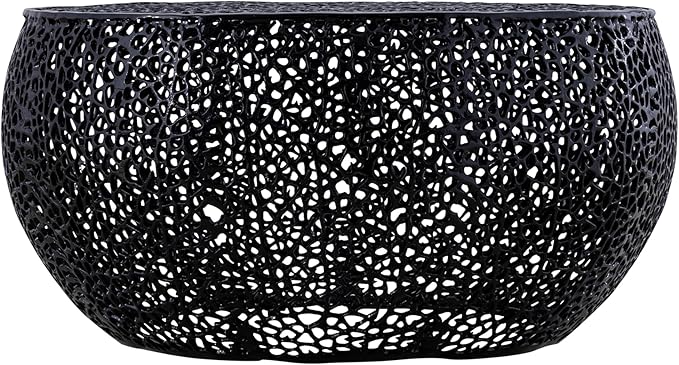 Modern Contemporary Round 32" Coffee Table, Solid Aluminum intrigued Design, Drum Shaped Mesh Cocktail Table, Creative Center Table for Living Room and Bedroom, Casted in Black