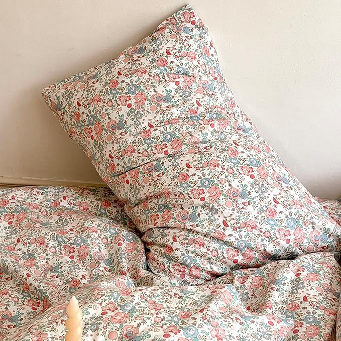 EAVD French Garden Pink Floral Comforter Set Full Soft Microfiber Chic Shabby Floral Bedding Set with 2 Pillowcases Cute Botanical Comforter Set for All-Season