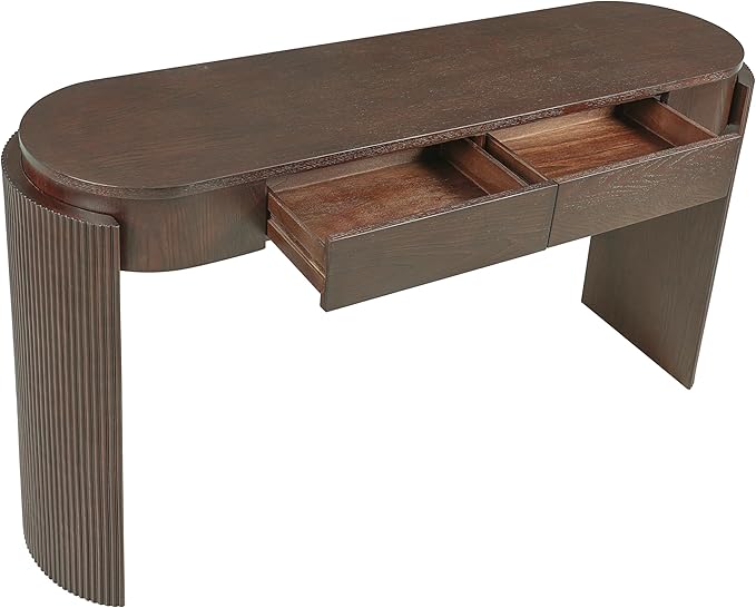 55" Wood Console Table for Entryway with Fluted,Modern Curved Oval Hallway Table and 2 Drawers,Rustic Farmhouse Narrow Sofa Table for Living Room,Bedroom,Apartments-Espresso