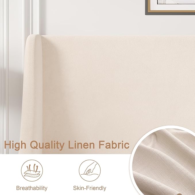 VECELO Queen Bed Frame with Upholstered Wingback Headboard, Heavy-Duty Platform Bedframe with Charging Station, Wooden Slats, No Box Spring Needed, Beige