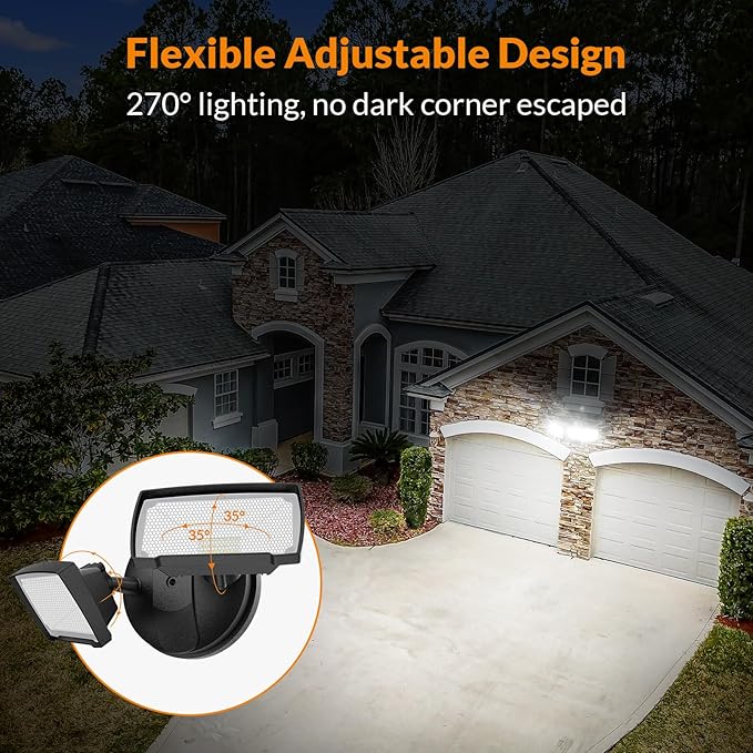 LEPOWER 3000LM Flood Light Outdoor, Switch Controlled LED Security Light, 28W Exterior Lights with 2 Adjustable Heads, IP65 Waterproof, 5500K Wall Mount Exterior LED Flood Light for Garage, Yard Black