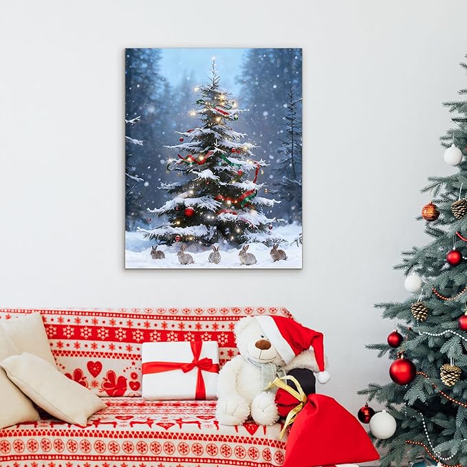 Framed Christmas Pictures Wall Decor,Vintage Pine Tree Prints,Winter Christmas Canvas Wall Art Decoration for Bedroom Bathroom Living Room Rustic Xmas Holiday Gifts (Christmas Tree 17, 20'' X 32'')