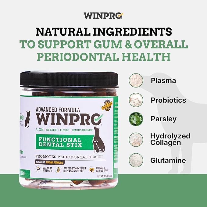 WINPRO Pet Functional Dental Stix for Dogs, 16 Sticks, Plasma Powered Dental Dog Chew Sticks That Promotes Gum and Peridontal Health