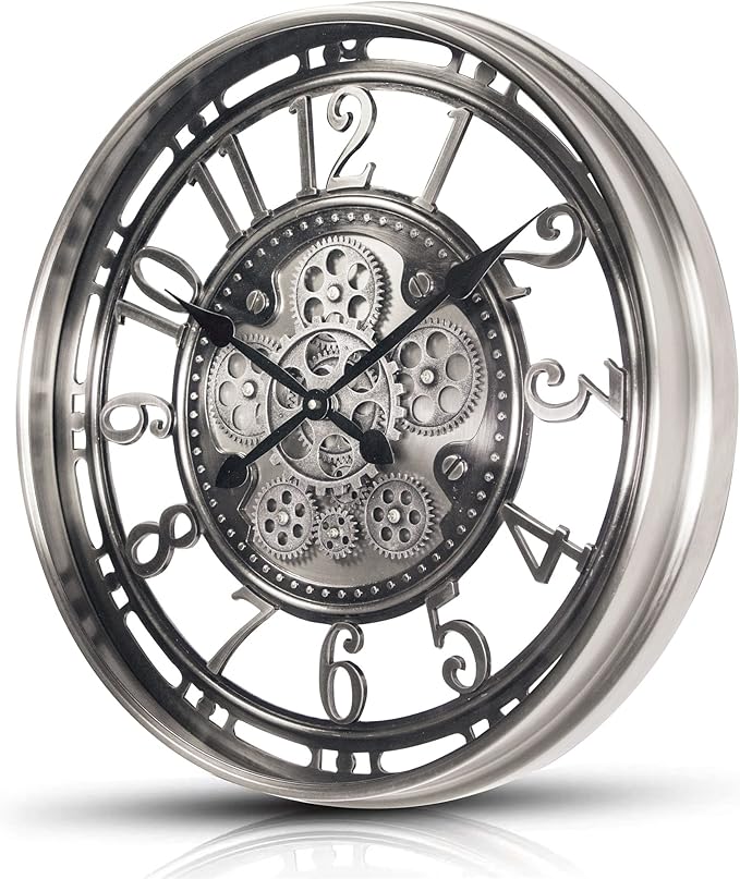 INFINITY TIME 21 Inch Moving Gear Wall Clock Modern, Large Vintage Industrial Steampunk Wall Clocks for Living Room Decor,Gunmetal Arabic Numeral