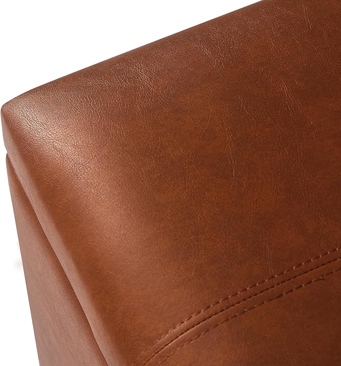 Joveco 24" Leather Storage Ottoman Bench, Rectangle Foot Rest Stool for Living Room, Bedroom, Entryway, Cognac Brown
