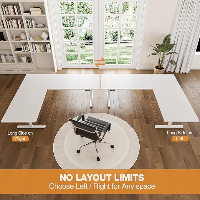 Grandder L Shaped Standing Desk Adjustable Height, Electric Standing Corner Desk, 160 x 140 cm Sit Stand Computer Table with Splice Board, White