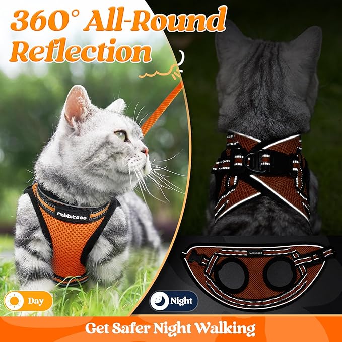 rabbitgoo Cat Harness and Leash Set for Walking Escape Proof, Adjustable Soft Kittens Vest with Reflective Strip for Cats, Comfortable Outdoor Vest,Light Orange,S
