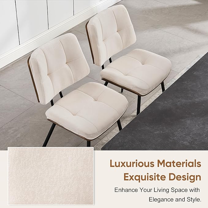 BFZ Dining Chairs Set of 6, Mid Century Modern Kitchen Chairs with Walnut Bentwood Back and Metal Legs, Upholstered Fabric Dining Room Chairs for Kitchen, Living Room