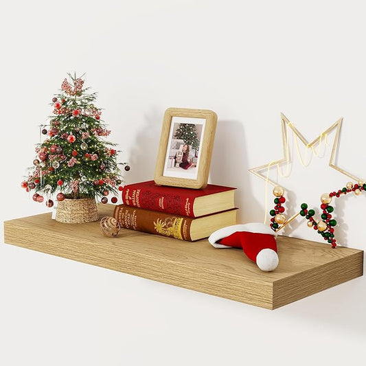 Floating Shelves 30 Inch Long, 12 Inch Deep Floating Shelf for Books, Rustic Wood 30 x 12 Storage Shelves for Wall Storage & Display, Thicked Wall Shelf for Kitchen, Living Room, Oak Color, 1 Pack