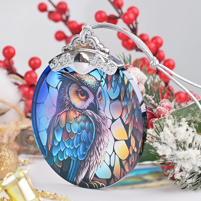 Sharp-Witted Owl Stained Glass Hanging Ornament - Christmas Tree Decoration Idea