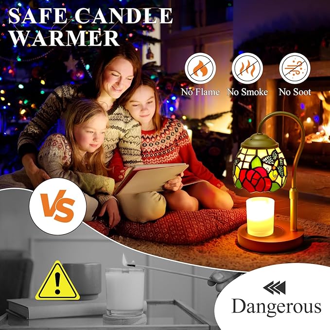 Candle Warmer Lamp with Timer Dimmer, Butterfly Tiffany Style Stained Glass Candle Lamp Warmer, Adjustable Wax Melt Warmer with 2 Bulbs for Small Jar Candles Christmas Birthday Gifts for Women