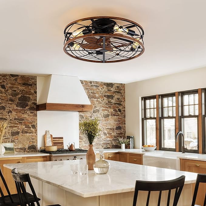 TIFEROR 24 Inch Low Profile Ceiling Fan with Light, Remote Control and 3-Speed Adjustment – Enjoy a Cool Breeze and Customize Your Comfort, Matte Black (5 E26 Bulb Include)