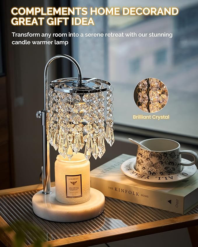 Candle Warmer Lamp with Timer Dimmer and 3 Bulbs, Candle Lamp Warmer with RGB Mode for Adjustable Height, Crystal Candle Lamp for Jar Candles, House Warming Gifts Home Room Decor, RGB Silver