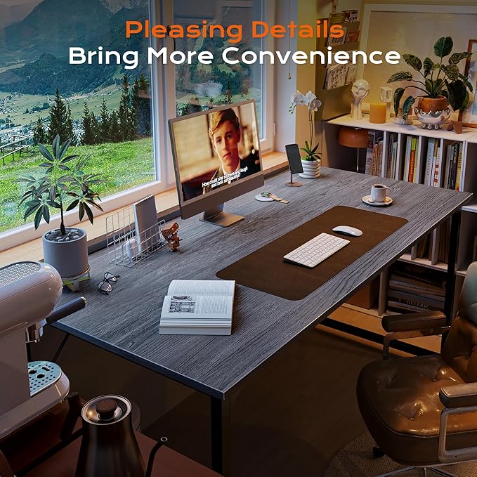 PRAISUN 54 X 24 Inch Computer Desk with Deeper Desktop, Gaming Office Writing Work Desk for Home Office, Study, Bedroom, Work from Home, Metal Frame, Grey