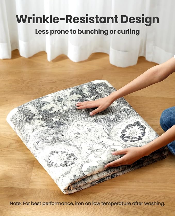 AMADA HOMEFURNISHING 5x7 Area Rugs, Washable Living Room Rug Low-Profile with Non-Slip Backing & Durable Edge Binding, Vintage 5x7 Rugs for Living Room, Bedroom, Dinning Room