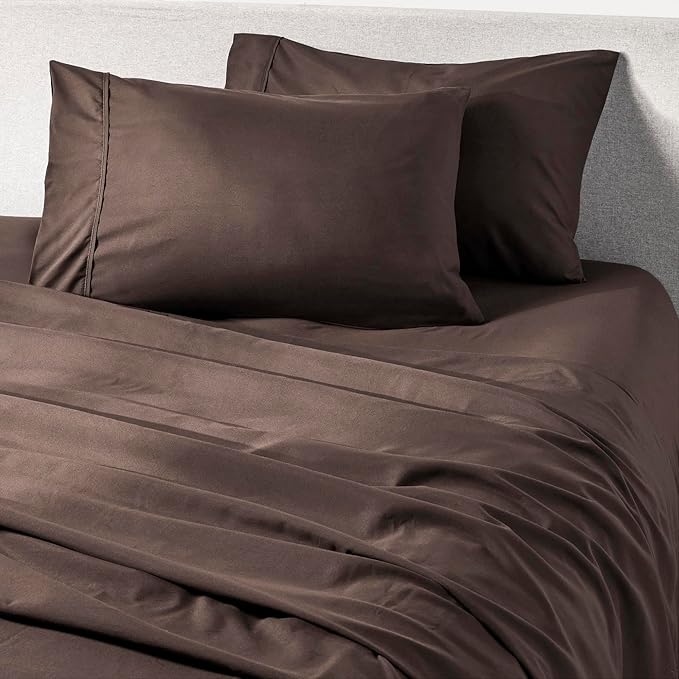 PeachSkinSheets Chocolate Sheet Set - 1500tc Level of Softness - Extra Soft Cooling Sheets for Hot Sleepers and Night Sweats - Split Head King Size (36" Split)