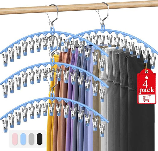 Upgrade Skirt Pants Hangers with Clips, Metal Legging Organizer for Closet with 15 Cilps Holds 60 Leggings/Shorts/Jeans/Skirts Pants Hangers Space Saving Closet Organizers and Storage, Blue 4Pack