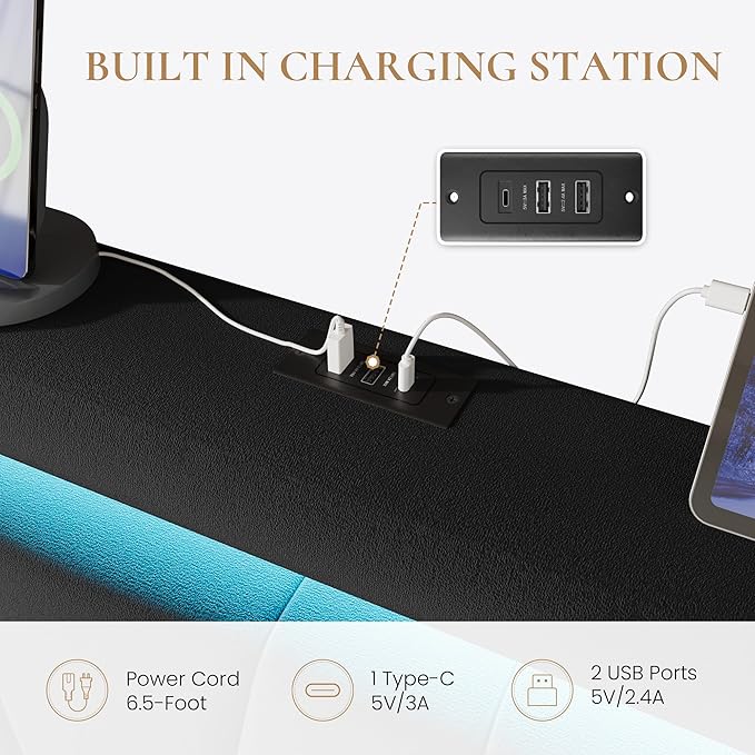 SHA CERLIN Full Size Bed Frame with Charging Station and LED Lights, Modern Velvet Platform Bed with Upholstered Geometric Wingback Headboard, No Box Spring Needed, Easy Assembly, Black