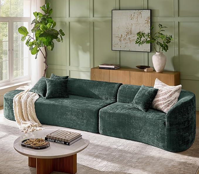 141.75" Oversized Boneless Sectional Sofa with 4 Pillows, Modern Curved Design All-Foam Cushion, No Assembly Required Large Floor Cloud Couch for Living Room, Olive