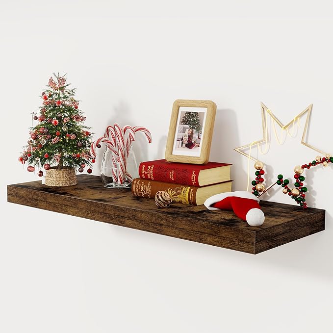 Floating Shelves 36 Inch Long, 12 Inch Deep Floating Shelves for Wall, 36 x 12 Shelves for Wall Storage & Display, 2" Thick Floating Shelf for Bathroom, Living Room, Rustic Brown Color, Set of 1