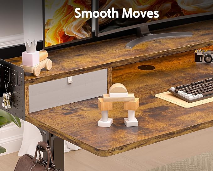 55x24 Inches Electric Standing Desk with 2 Drawers, Height Adjustable Stand up Desk for Home Office, Ergonomic Sit to Stand Table with Storage Shelf, DIY Board, Hooks, Rustic Brown