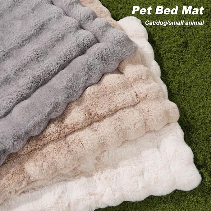Cat Beds for Indoor Cats Faux Fur Pet Pad Mat Plush Kitten Bed with Non-Slip Bottom for Carriers/Couch Dog & Puppy Friendly 23 x 15 Inch Medium Orange